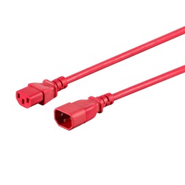 Monoprice Extension Cord - 1 Feet - Red IEC 60320 C14 to IEC 60320 C13, 16AWG, 13A/1625W, 125V, 3-Prong, SJT, for Powering Computers, Monitors, etc.- Pack of 1