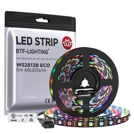 BTF-LIGHTING UL Listed WS2812B IC ECO LED Strip Individually Addressable RGB 5050SMD Alloy Wire 5M 300LED 60Pixel/m Flexible Dream Color Black PCB IP30 DC5V for DIY Project(No Adapter or Controller)