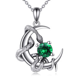 KZX Snake Moon Necklace 925 Sterling Silver Snake Jewelry Gifts for Mom Green Zircon Pendant for Women