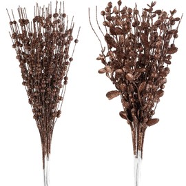 CristBest 24-Pack Christmas Tree Picks Ornaments, Artificial Glitter Berry Stem Glittery Twigs Ornaments for Christmas Tree Decorations, Small Vase, Holiday, Wedding, Party Decorations (Brown)