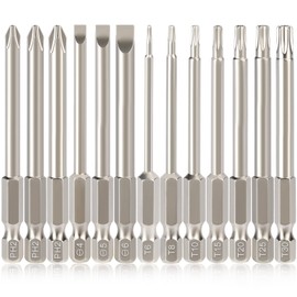 Hakkin Tamper Proof Torx Bit Set 13Pcs Torx Phillips Slotted Screwdriver Bits Set Premium S2 Steel 1/4" Hex Shank 3 Inch Magnetic Screwdriver Bits T6 T8 T10 T15 T20 T25 T30 PH2 SL4 SL5 SL6 75mm Length