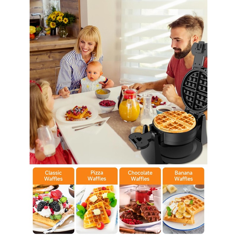 Waffle Maker, 1400W Double Belgian Waffle Iron 180° Flip, 8