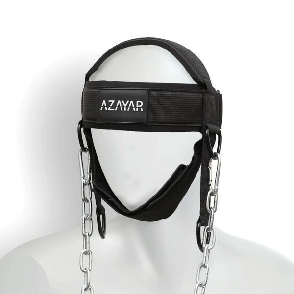 Azayar Neck Harness for Weight Lifting | Adjustable Head Harness for Injury Recovery | Neck Builder Belt With Steel Chain & Neoprene Head Cap | For Resistance Training, Muscle Strength Workout