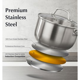KOCH SYSTEME CS Stainless Steel Saucepan Set, 1QT & 2QT & 3QT Sauce Pan, Premium 18/10 Steel Sauce Pan Set, Induction Saucepans, Stainless Steel Pot Set 6 Piece, Easy to Clean, Oven Safe