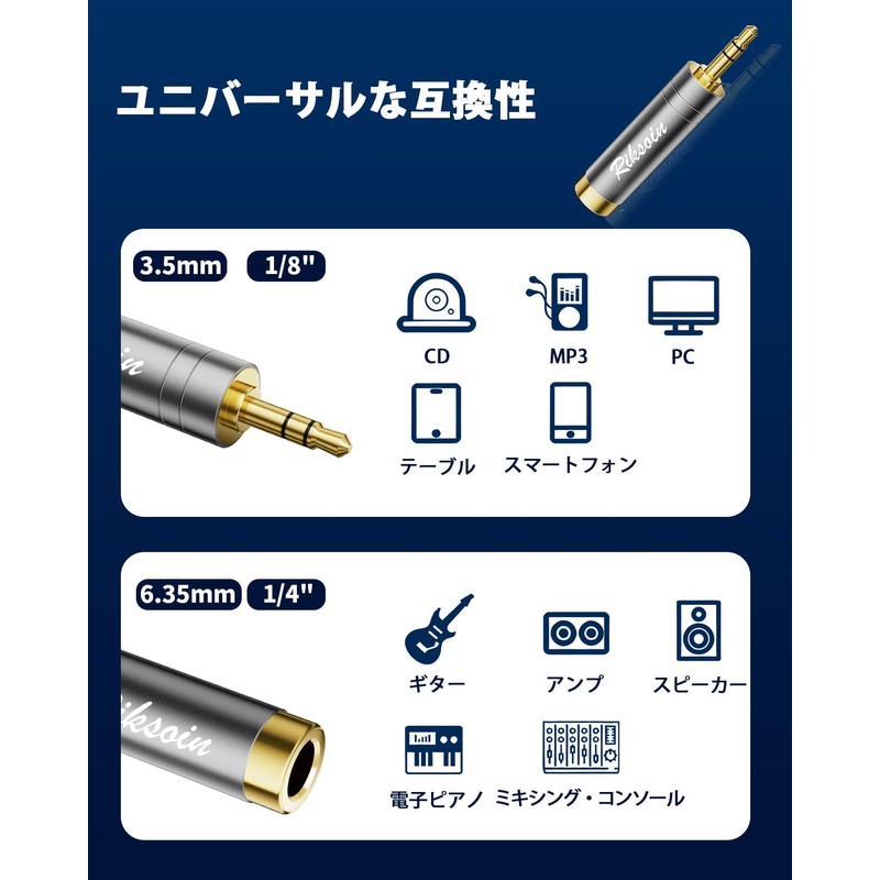 6.35mm to 3.5mm Converter Plug, RIKSOIN Stereo Mini Plug (Female)