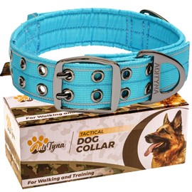 ADITYNA Heavy Duty Dog Collar for Large Dogs - Reflective Blue Collar with Handle for Training, and Walking - Wide, Thick, Tactical, Soft Neoprene Padded