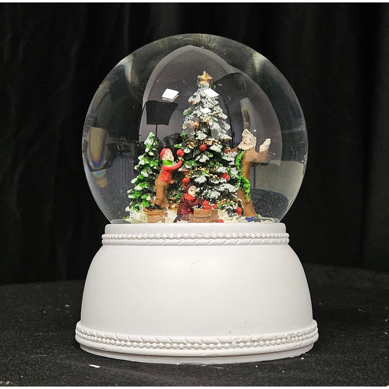Snowglobe Christmas Tree Decorating Nostalgia with Base White with Music