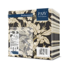 PAW - Napkins Made of airlaid - Fabric-Like (40 x 40 cm) I 50 Pieces I Ideal for Wedding, Baptism, Communion, birthdayI I Fabric Napkins - Gold, Leaves, Flower, Black I Color: Floral Pattern