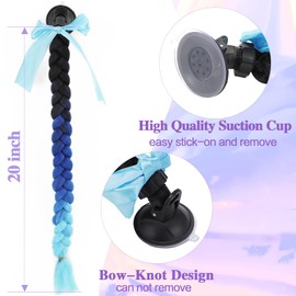 Sleekalon 2PCS Helmet Pigtail Motorcycle Helmet Braids with Detachable Suction Cup with Bowknot Ombre Colorful Bicycle Helmet Ponytails Hair Tails Decoretion 20inch (Helmet not Included)