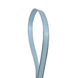 QIANF Light Blue Ribbon Double Face Satin Ribbon with Siver Border for Gift Wrapping, Hair Bows, Wedding Party Decoration, Crafts Sewing, Invitation Cards, Floral Bouquets, Christmas, 1/4 Inch X 50Yd
