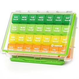 AUVON Moisture-Proof Monthly Pill Organizer, Large 28-Day Compartments | Removable 4 Weeks Pill Box Case, Travel-Friendly to Store Fish Oils, Vitamins