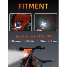 JFG RACING Dirt Bike Headlight LED,Universal Motorcycle Head Light Assembly Kit for Most Dirt Pit Bike Enduro Supermoto SX XCF SXF EXC EXCF XC 125 150 250 350 450 -Orange