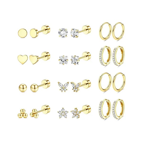 12pare Aretes De Oro 14k Mujer Arracadas Piercing Cartílago