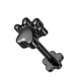 Pierced Owl 16GA G23 Implant Grade Titanium Paw Print Top Threadless Push-in Flower Flat Back Stud (Black)