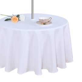 Fitable Round Table Cover Outdoor and Indoor Tablecloth - Washable Waterproof Wrinkle Free Table Cloth with Zipper and Umbrella Hole for Spring/Summer/Party/Picnic/BBQS/Patio White 70R
