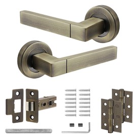Decoranddecor Lumina Internal Square Door Handles Lever On 54mm Rose - Aluminium Antique Brass - Latch and Hinge Kit