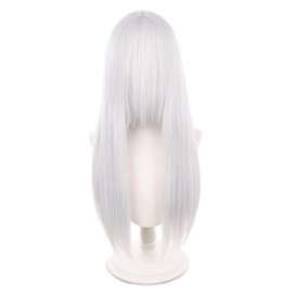 Akixen Versatile Wig, Full Wig, Men's, Women's, Long Hair, Straight, Silver White, Wig, Heat Resistant, Cosplay, Hairnet, Events, Halloween, Disguises, Festivals, Length 23.6 inches (60 cm) 2