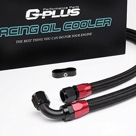G-PLUS Engine Transmission Oil Cooler Kit + Oil Cooler Sandwich Plate Kit AN10-10AN 25 Row GM Aluminum Fit GM LS1 LS2 LS3 Black