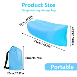 Inflatable Couch Lounger Sofa for Camping, Beach, Outdoor - Lightweight Air Blow Up Chair with Carry Bag, Quick Inflation & Deflation for Adults (Blue)