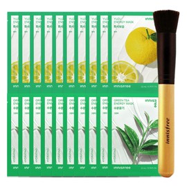 Innisfree Energy Mask Citron 10 sheets + Energy Mask Green Tea 10 sheets + Beauty Tool Master Foundation Brush / 이니스프리 에너지 마스크 유자 10매+에너지 마스크 그린티 10매+뷰티툴 마스터 파운데이션 브러시