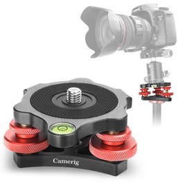 Camerig Tripod Head Leveling Base Camera Leveler, Aircraft Grade Aluminum Alloy 3 Axis Tri Wheel Head, 3/8” Thread, with +/-5 Degree Precision Adjustment for DSLR Camera Rotator Panoramic Head LP-64