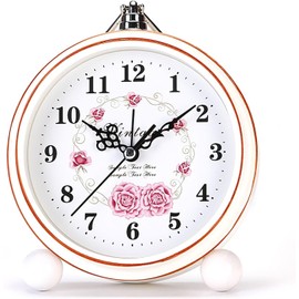 BVI BOOMERVIVI Classic Vintage Clock - Elegant and Decorative Analog Clock,Silent Non-Ticking Alarm Clock with Distressed Metal Frame for Office, Living Room or Bedroom (Rose1)
