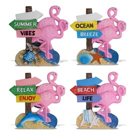 CoTa Global Beach Sign Flamingo Refrigerator Nautical Magnets Set of 4 - Resin Beach Design Magnet, Fun and Cute Ocean Magnets for Kitchen Fridge, Locker, Home Decor and Office Decor Novelty - 4 Pack