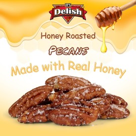 Honey Roasted Pecans by It's Delish, 1.15 LBS Reusable Jumbo Container | Gourmet Pecan Nuts in Honey Sugar Coating, Sweet & Heart Healthy Salted Nut, Kids Snack - Non-Dairy, Kosher Parve