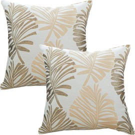 Tennove Cushion Covers 45x45cm Cotton Linen & Velvet Soft Throw Pillow Covers Set of 2 Decorative Tropic Leaf Pattern Square Cushion Cases Pillowcases for Couch Sofa Home Décor, Khaki