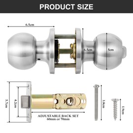 Knpwer Door Knob with Lock, Metal Door Knob, Rotating Ball Knob, Round Door Handle, Door Printer, Door Handle, Rotatable Door Knob
