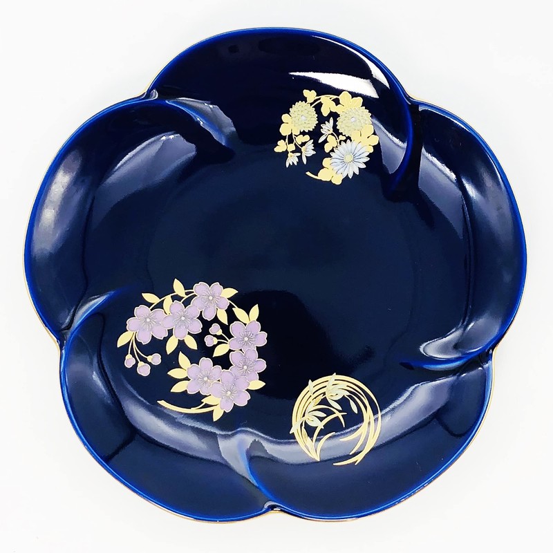 Koransha R3003-FS4 R3003-FS4 Famous Dish, Ruri Hanamaru Crest, 5 Piece