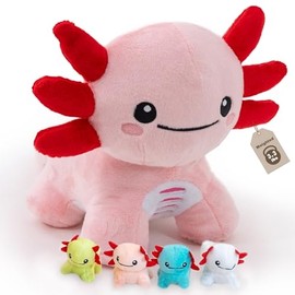 5 Pcs Axolotl Stuffed Animal with Babies, Weighted Axolotl Plush Toys for Kids, Cute Stuffed Doll Set, 19.5", 3.3 lbs