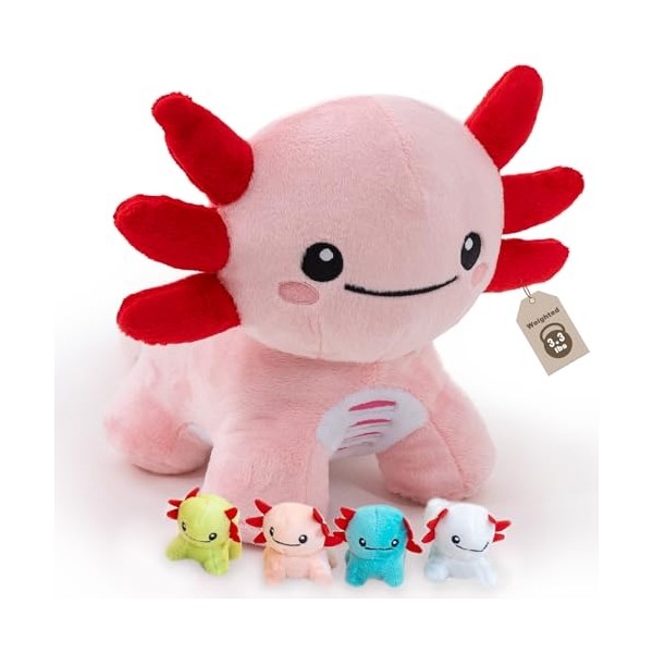 5 Pcs Axolotl Stuffed Animal with Babies, Weighted Axolotl Plush