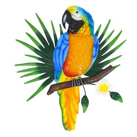 mozhixue Metal Parrot Wall Art Decor Outdoor Birds Wall Fence Decorations Colorful Parrot Figure for Outdoor Garden Tropical Patio Yard Decoration,Blue