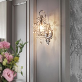 Fetason Silver Crystal Vintage Wall Sconces Set of 2 Indoor Hardwired Wall Light Fixture, Modern Wall Mount Lamp Light for Bedroom Living Room Bathroom Vanity Light Hallway Light Fixture Decor LED E12