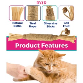 RYERCAT Silvervine Sticks for Cats - 100% Natural Cat Chew Toy for Aggressive Chewers and Kitten Teething - Pet Friendly, Smooth Finish, Irresistible Taste and Smell (5 Pack)