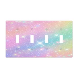 Wuyocha Decorative Light Switch Plate Covers Rainbow Shiny Gradient Colors 4 Gang Wall Plate Switch Cover Plate Quad Toggle Jumbo Electrical Faceplate for Kids Room Nursery Decor