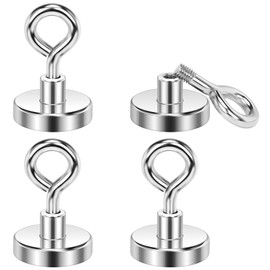 Wukong 35 kg (77 lb) Magnetic Hooks, Extra Strong, 32 mm Thick Magnets Large, Pack of 4 Neodymium Magnets with Hooks, Magnetic Hooks for Camping, Warehouse and Kitchens