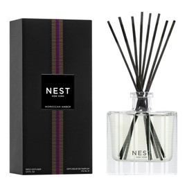 NEST New York Reed Diffuser, Moroccan Amber - 5.9 fl oz - Fragrance for Up to 90 Days - Reusable, Refillable Glass Holder - Includes 8 All-Natural Reed Sticks - Flame Free