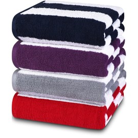 Utopia Towels [4 Pack Cabana Stripe Beach Towel, (30 x 60 Inches) Oversized 100% Ring Spun Cotton Pool Towels, Highly Absorbent Quick Dry Bath Towels for Bathroom, and Swim Towel (Multicolor)