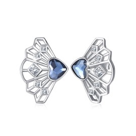 Fan Shaped Women's Stud Earrings 925 Sterling Silver Crystal Heart Earrings Jewellery Gifts for Women, Sterling Silver