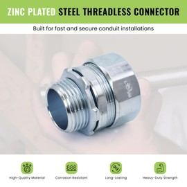 SELECT 5 Pack Lighting Threadless Connector, 2 Inch Zinc Plated Steel Compression Connector, Electrical Conduit Fittings for Indoor and Outdoor Use