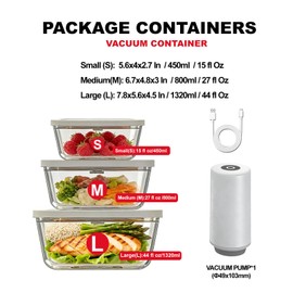 CABIBOX Compact Vacuum Sealer for Food(Powerful Handheld Vacuum Sealer Machine+ 3 Glass Vacuum Containers for Kitchen Travel Fridge Meal Prep, Gifts for Mom, Wife, Chef (15 Oz / 27 Oz / 44Oz)