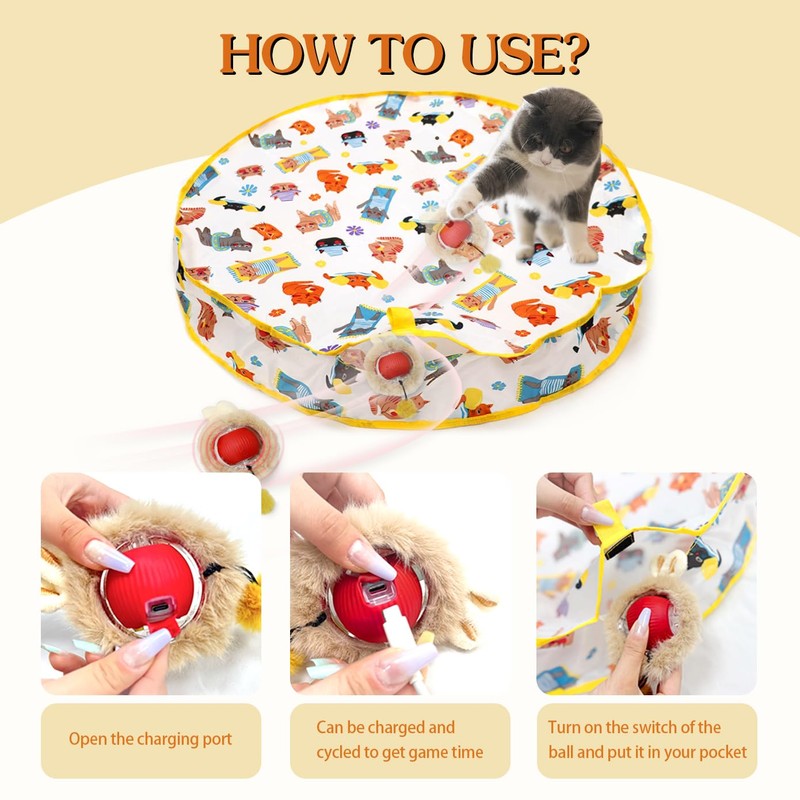 njbbx 28-Inch Interactive Cat Play Mat with Automatic Rolling Ball