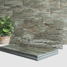 AULIGET 2-Piece Apache Brown Rock Peel and Stick Backsplash Wall Tiles, 6" x 12" PVC Faux Stone Stick on Tiles Backsplash Kitchen
