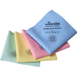 Vileda Professional PURmicro Colors Professional Multi-Purpose Microfibre Cloth, Excellent Results Without Streaks, Pack of 4, Blue, Red, Yellow, Green, 38 x 35 cm