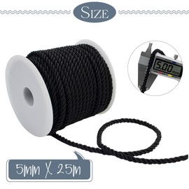 LEREATI Blue Polyester Cord 5 mm x 25 m, 3-Ply Soft Craft Rope Satin Cord Trim Decorative Twisted Macrame Cord for DIY Crafts Curtain Tie Honor Cord Gift Bags