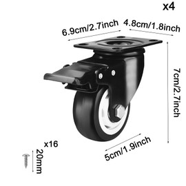 4 Pcs 50mm Heavy Furniture Castors with Brake Silent Castors for Furniture Appliances Capacity 200kg