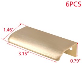 MY MIRONEY 6PCS Arc Finger Edge Pulls Aluminum Back Mount Concealed Tab Pull Handles Furniture Hardware Hidden Drawer Handles, Brushed Gold, 3.15" Length