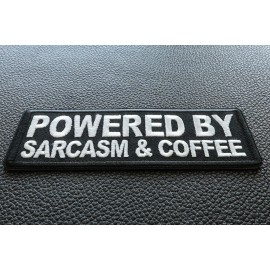Ivamis Powered By Sarcasm and Coffee Funny Iron on Patch- 4x1.5 inch - P6424